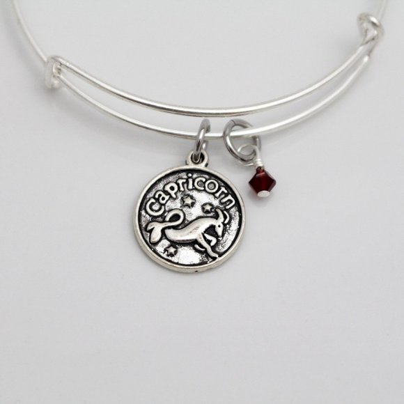 January Capricorn Adjustable Charm Bangle - Handmade Zodiac Bracelet - Picture 7 of 10